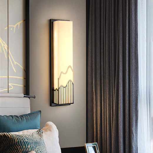 Qianzhang Lamp New Chinese style full copper marble wall lamp door courtyard exterior wall outdoor bedroom study background wall bedside living room Zhongshan Height 100CM * Width 15CM Black rubbed gold B style