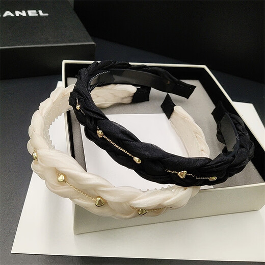 Two Worlds Happy Black Hairband Women's Silk Twist Braided Hairpin Going Out Women's High-Level Hairband Headwear Non-Slip Toothed Headband Black