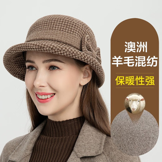 SOMUBAY中老年人妈妈帽子女士秋冬气质毛呢盆帽加厚保暖防寒老太太渔夫帽 酒红