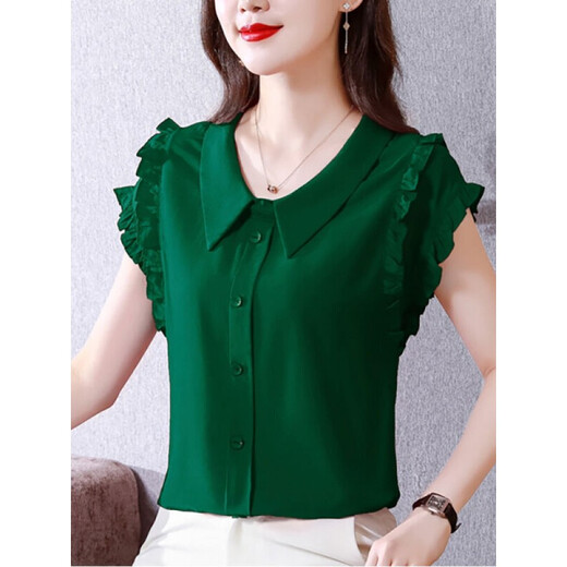 WVHK high-end light luxury chiffon shirt women's short-sleeved summer new style solid color versatile shirt loose slim top 6218 leather pink L (recommended 100-110 Jin Jin equals 0.5 kg)