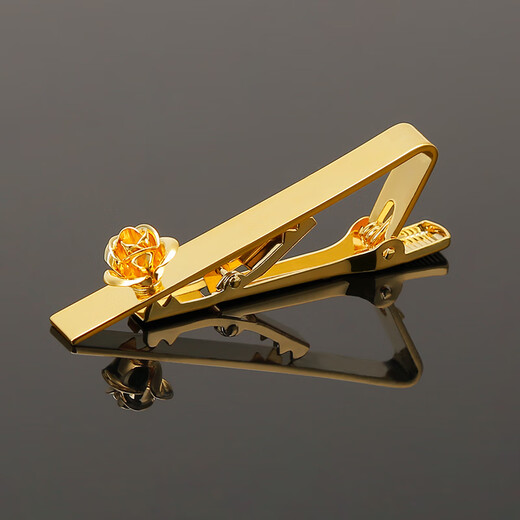 
IFSONG gold tie clip for men's classic simple business formal wear groom wedding tie pin Korean version security collar clip golden rose [tie clip cufflink]