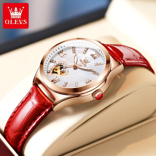 
OLEVS Swiss certified couple watches A pair of fully automatic mechanical watches luminous waterproof men's watches high-end business watches upgraded version 3601 room white + 6636 rose white couple free engraving