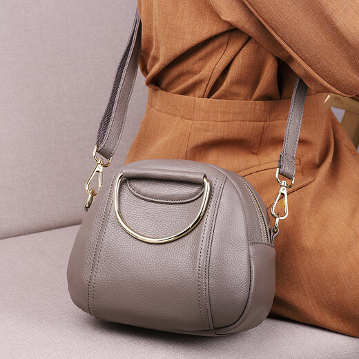 玛茜皮尔  MXPE真皮女包2025新款时尚头层牛皮真皮手提贝壳包洋气单肩斜挎包软皮 浅灰色 无规格