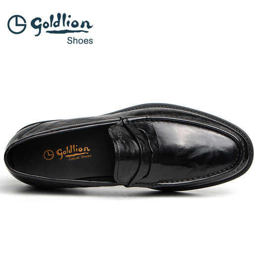 Goldlion Men's Shoes 2025 New Autumn Men's Leather Shoes Business Slip-on Light Sole Slip-On Black Loafers Black Hand Scratch Pattern 38 The size is too large, it is recommended to choose one size smaller