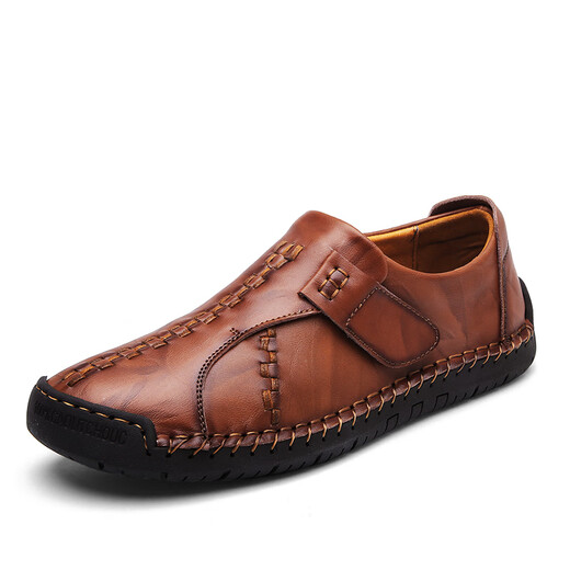 
Western Region Camel Size Brand 2023 Men's Leather Shoes Men's Autumn New Genuine Leather Bean Shoes Large Size 9912 Red Brown 42
