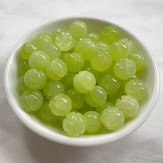 Bead edge green jingui prehnite pumpkin beads green chalcedony loose beads semi-finished DIY bracelet bracelet necklace jewelry accessories wholesale prehnite pumpkin beads about 10mm