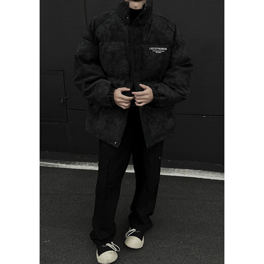 Nying Matte Pu Cotton Jacket Herren neuer Winter American Modemarke Muschi verdickte warme Baumwolljacke mit losen Kragen dunkelgrauem XL (130-150jin [Jin entspricht 0,5 kg])