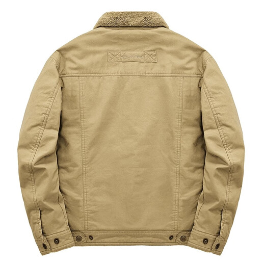 JEEP SPIRIT Jeep Jacket Autumn and Winter Lamb Velvet Cotton Coat Men's Velvet Thickened Casual Loose Cotton Jacket Workwear Cotton Jacket Khaki (Fleet) M 105-120Jin Jin is equal to 0.5 kg