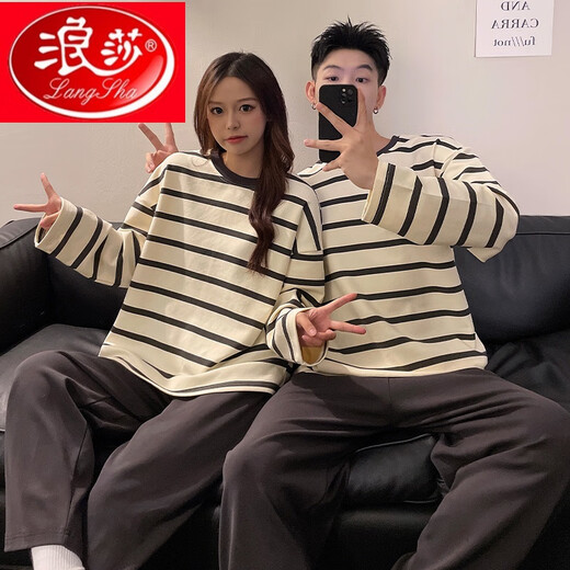 
LangSha 2023 autumn and winter couple pajamas autumn and winter cotton Korean version long-sleeved trousers men and women cartoon loose home clothing set Q15567 M women