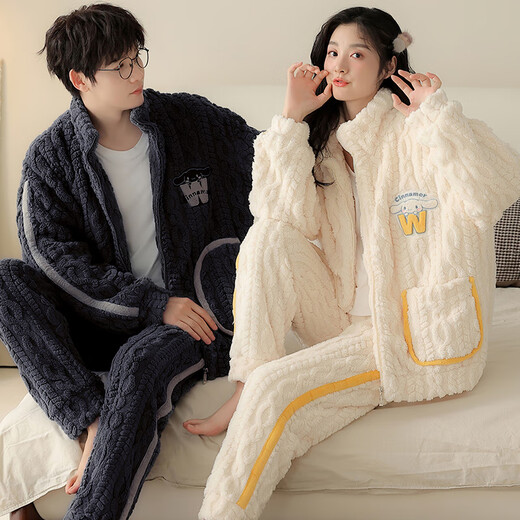 Modal Coral Fleece Couple Pajamas Women's Winter Plus Velvet Thickening Warmth Autumn and Winter 2025 New Men's Home Clothing Set CM2033 Velvet One Male One Female M Female + Male L