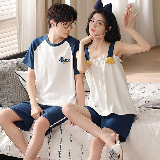 Lemianxin couple pajamas for women in summer pure cotton women home clothes suspenders casual cotton men summer pajamas suit DD9906 M women + men XXL