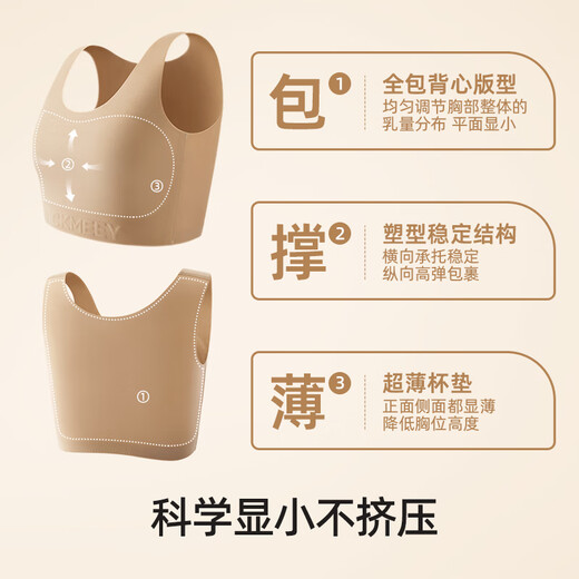 幸棉秀场同款文胸显瘦神器显小无感薄背显瘦超薄无痕束胸纸片人内衣 肤色 M (方领75A-E)