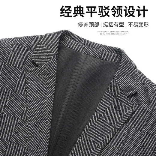 SHANSHAN西服男秋冬厚款男士含羊毛平驳领单西外套商务休闲职业正装 灰色 170