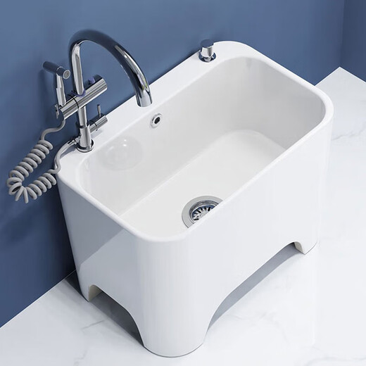 Darv Mop Pool Home Balcony Ceramic Washing Large Outdoor All-in-One Mop Pool Tall Footed Sitting Faucet Floor Basin J-T4 Taiwan Controlled Water + Sitting Sprinkler