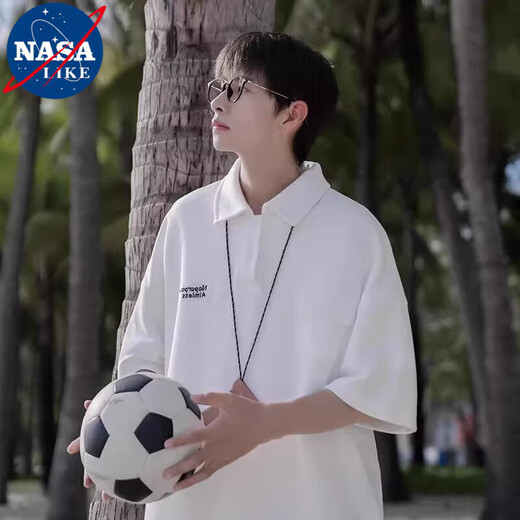 NASALIKE联名凉感重磅短袖t恤男夏季冰丝宽松潮流polo领衫学生半袖衣服男 833白色 2XL 140160斤