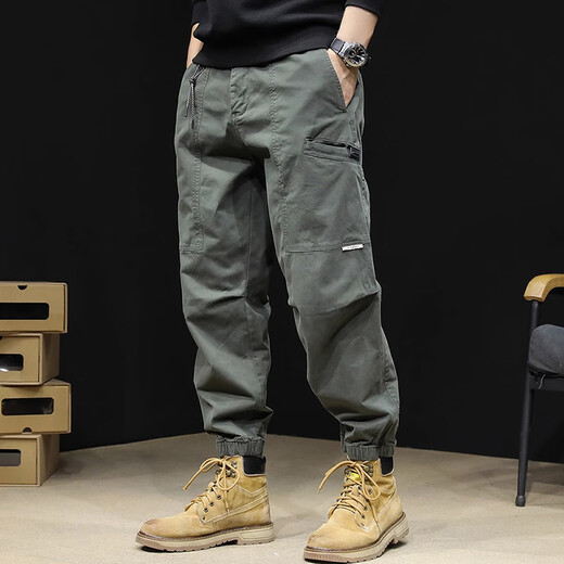 JEEP SPIRIT work pants for men's spring and autumn new loose Harren men's casual pants for men's stretch trousers 22116 military green 2XL