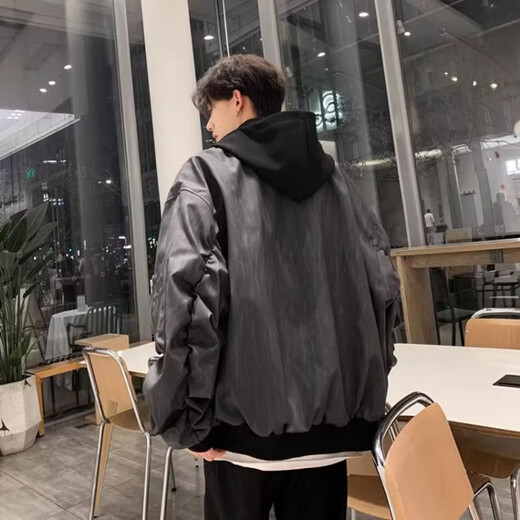 7 high-quality casual jackets for men in autumn and winter, quilted warm handsome hunting jackets, fake two-piece design hooded baseball uniform tops GWHG-3371 black gray XL 170-175cm 155-180Jin Jin is equal to 0.5 kg