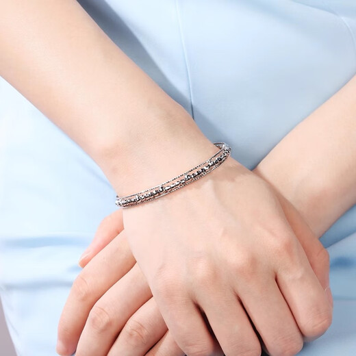 Yuan Shengfu's new PT950 fashionable laser transfer bead platinum bracelet, genuine and versatile platinum open bracelet, 12.73 grams, about 5.5mm thick