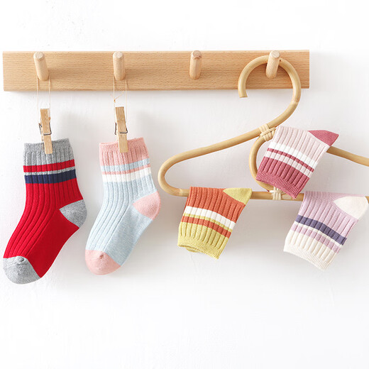 Six-fingered mouse double-needle crafts ~ children's socks autumn and winter boys and girls spring and autumn combed cotton girls medium and large children's mid-calf socks 92 male color (classic) 5 pairs M recommended 4-6 years old (socks label 6-9 years old)