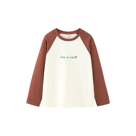 Mini Bala mini parent-child boys and girls pure cotton raglan sleeve T-shirt tops for a family of three caramel brown 51103-parents 165
