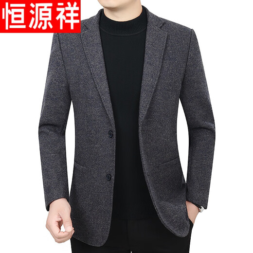 Hengyuanxiang men's thickened suit jacket wool woolen casual wear for middle-aged and elderly people single West loose Chenille suit spring and autumn 562 dark gray (wool woolen) 2XL/185 [recommended 150-165Jin [Jin equals 0.5 kg] wear]