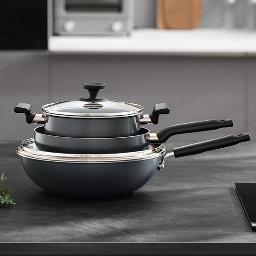 SUPOR pot set non-stick wok soup pot frying pan three-piece pot set wok pot household gas induction cooker universal wok + frying pan + soup pot 3-piece set