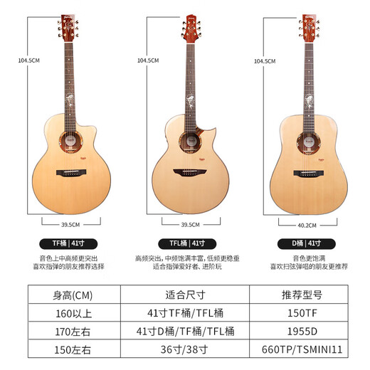TRUMON楚门280TF亮光吉他 1955TFL海豚物语进阶全单吉他 520TF落樱吉他 海豚物语尖缺角1955TFL 41英寸原生款