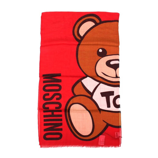 MOSCHINO Unisex Teddy Bear Pattern Tassel Scarf 03317 M2525 001 Red TU