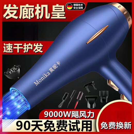 Monica German series hair dryer for home high wind hair salon high power barber shop special negative ion hair care does not hurt hair hot and cold wind silent styling high power powerful quick drying black gold-hair salon style six-piece set