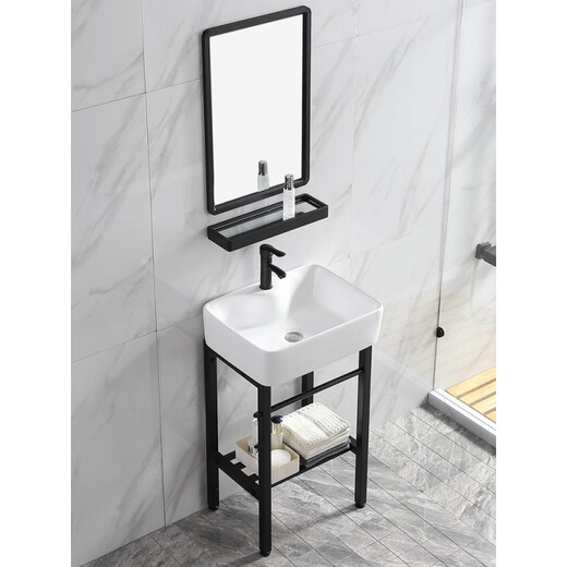 Basin de lavage à la terre au sol petit appartement pour le sol en céramique lavabo de lavage de salle de bain bassin de bains de salle de bain Balcone extérieur bassin de colonne sans robinet Style de mise au plancher 4837 (bassin + rack)