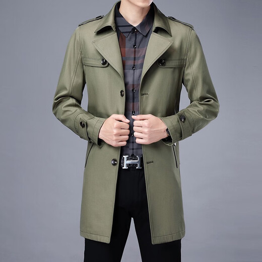 DIFANPU luxury high-end brand mid-length windbreaker men's business casual spring and autumn solid color lapel double-breasted commuter coat navy blue long 2XL 185