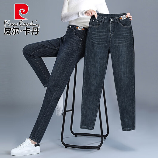 Pierre cardin (pierre cardin) large size jeans for women casual straight stretch pants for women spring and summer 2025 new style mother ladies knitted dark gray - cropped pants - 9249 plus velvet 2XL size 30 (suitable for 135~145 Jin [Jin equals 0.5 kg] wear)