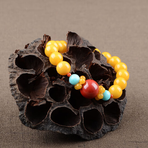 Her Generations Beeswax Ball Bracelet Chicken Fat Yellow Old Honey Amber Bracelet Cinnabar Transfer Beads Jewelry 10MM Beeswax (866931)