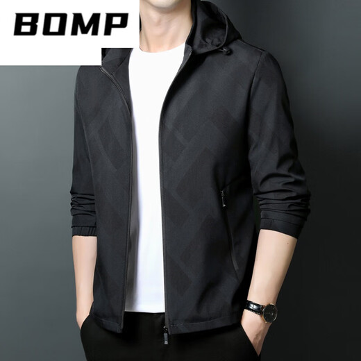 BOMP品牌爸爸装春秋薄款夹克衫中年男立领春季休闲宽松连帽外套上衣男 K12127绿色 170/M