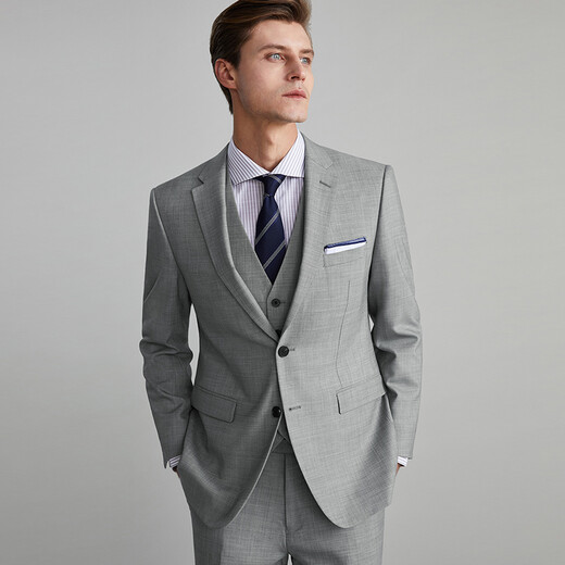 Guillaume de Mons Aojia pure wool suit complete set of men's business formal wear groom wedding dress casual three-piece suit suit gray top + pants 58 tops and pants size please note