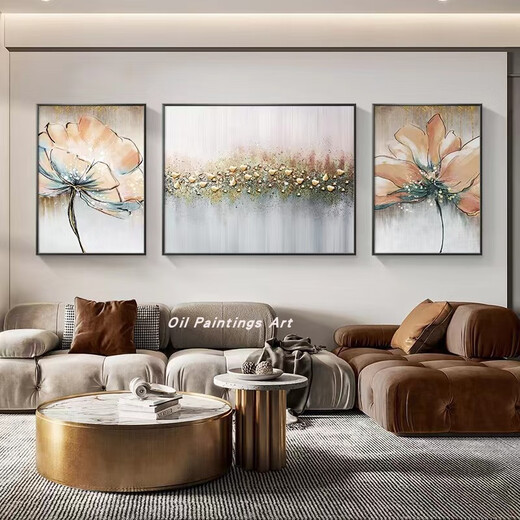 Mopai living room decoration painting hand-painted oil painting sofa background wall hanging painting abstract texture high-end triptych mural Monet series middle set (left and right 50x70+center 100x70) hand-painted