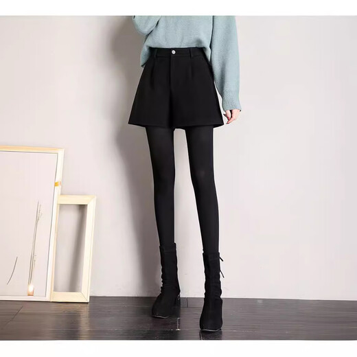 FOX.G black shorts for women for autumn and winter casual loose leggings showing long legs for girls women's commuter suit pants black button elastic waist woolen shorts without belt M recommended 100-115 Jin Jin equals 0.5 kg