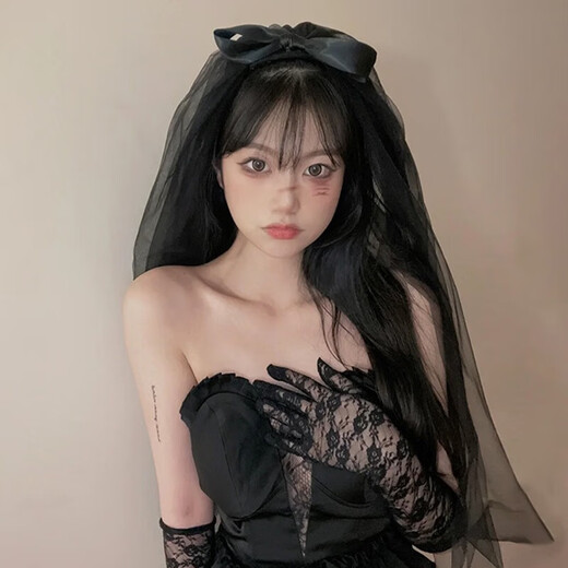 Crystal bow black veil mesh gothic wedding dress headdress cos photo bridal hair accessories retro dark style black bow veil-hair comb style
