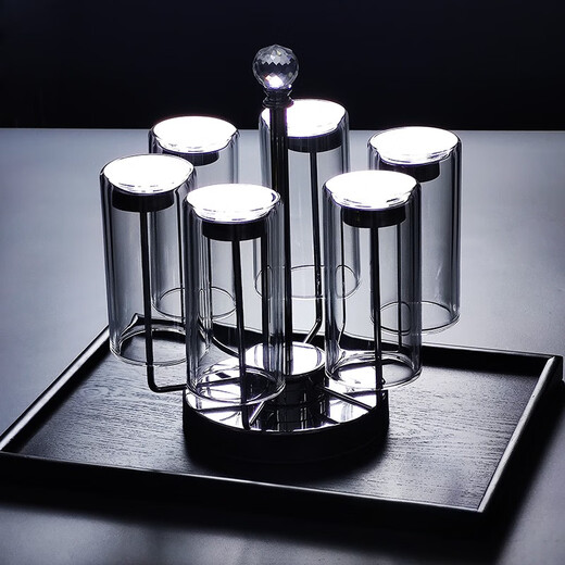 XIJUE double-layer glass set household water cup insulated thickened straight cup crystal cup heat-resistant tea cup green tea cup tall style 2 pieces 350ML + 1.8L pot + large black plate