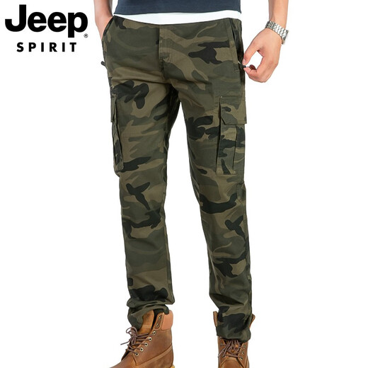 Jeep (Jeep) Pantalones casuales para hombres de camuflaje de múltiples bolsillos múltiples para hombres para pantalones largos casuales de moda masculinos J9926 Green militar L