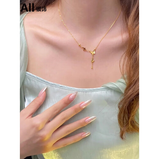 WSAY-Butterfly Necklace Gold Tassel Gold Gold Colorless Clavicle Chain Fashion Simple Free Tassel Butterfly Necklace Supermarket