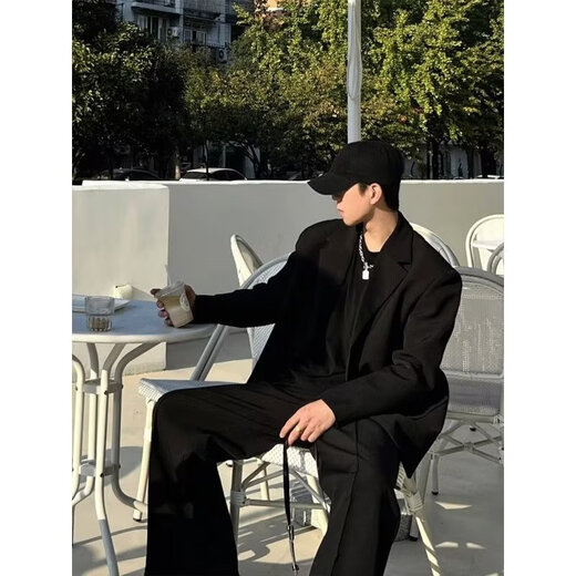 迪伽达 暗黑系小西装男士高级感外套垫肩宽松痞帅韩版潮流休闲西服 ORH-W05黑色 2XL