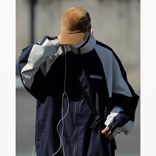 依慕琪外套男春秋季美式户外潮牌痞帅撞色拼接青少年宽松休闲棒球服夹克 a061-yj6623白色 M 推荐95-110斤