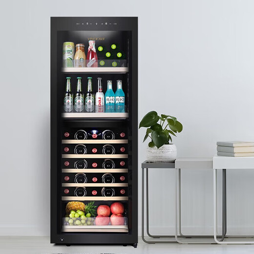 Vinocave red wine cabinet with constant temperature, compressor air-cooling, ultra-thin white wine and grape display cabinet for home living room, glass storage refrigeration and fresh-keeping cabinet, slim dual temperature - multi-functional model - JC-170BD- 160L