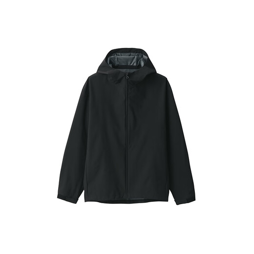 MUJI Men's Waterproof Hood Jacket Men's Jacket Autumn Outer Top Light Outdoor Sports Men's Clothing Black XL (180/104A)