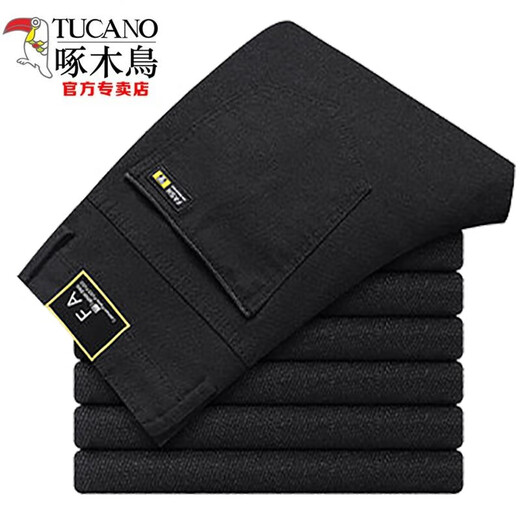 Woodpecker (TUCANO) Spring and Autumn New Cotton and Line Casual Pants for Men Slim and Ever-Match Men's Pants Work and Work Men's Loose Straight Black Pants 688 Black 34 140-150Jin [Jin equals 0.5 kg]