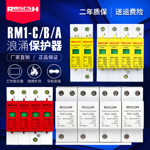 Shanghai People's 2P/4P first-level surge protector 220/380V lightning arrester lightning switch surge protector anti-lightning single-phase-2P-80KA