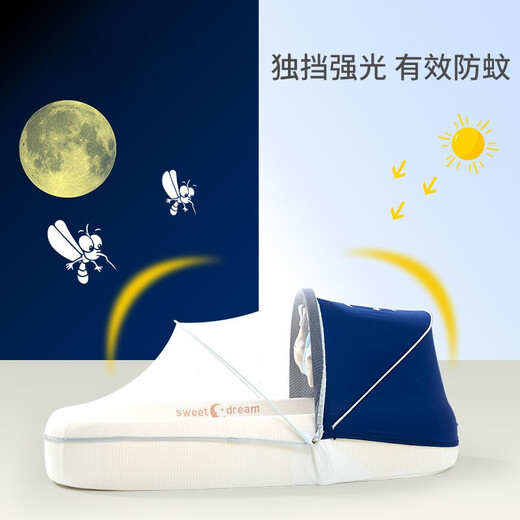Fanruoman Portable Bed-in-Bed Baby Crib Foldable Newborn Sleeping Bed Mobile Bionic Womb Bed Anti-pressure TX. Blue