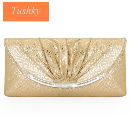 Tushky brand dinner gold clutch bag, feminine 2024 new diamond-encrusted leather large handbag, lady dress clutch bag, elegant golden color