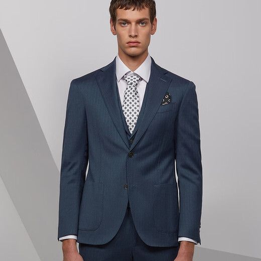 
Blue Leopard (LAMPO) [Silk-wool two-color] Business suit Men's mid-blue slim light formal wear wedding dress suit top jacket Suit (middle blue) 48 (175/96) R